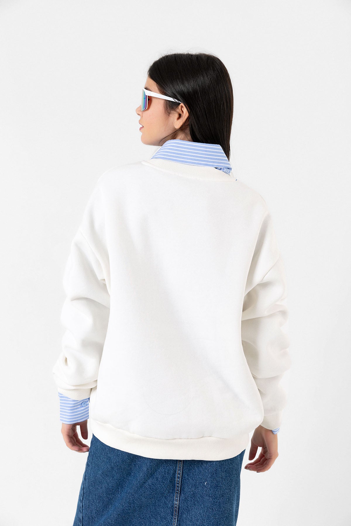 3 iplik şardonlu nazar bocuğu göz nakışlı kadın sweatshirt