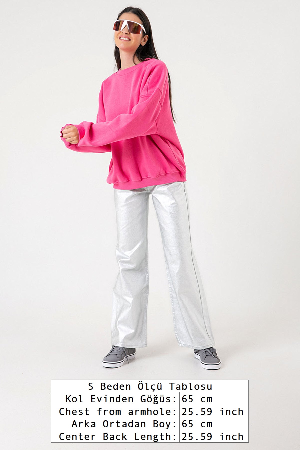 3 iplik şardonlu oversize düşük omuz pamuklu kadın sweatshirt