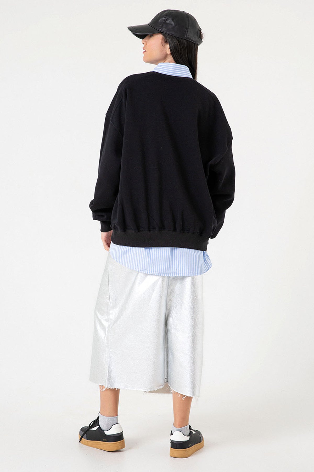 3 iplik şardonlu oversize düşük omuz pamuklu kadın sweatshirt