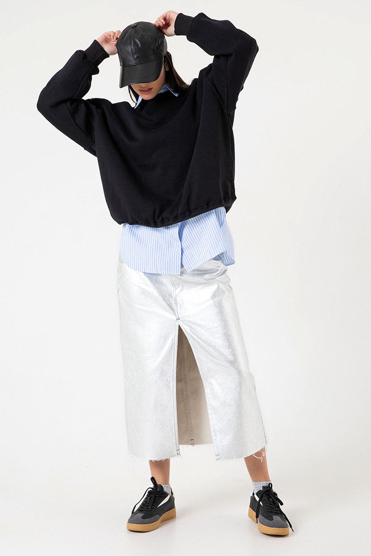 3 iplik şardonlu oversize düşük omuz pamuklu kadın sweatshirt