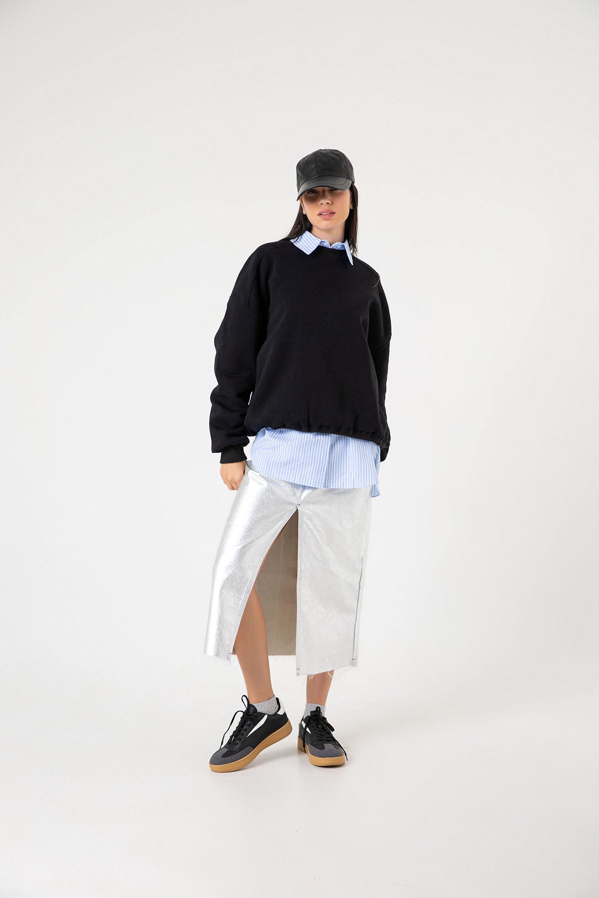 3 iplik şardonlu oversize düşük omuz pamuklu kadın sweatshirt