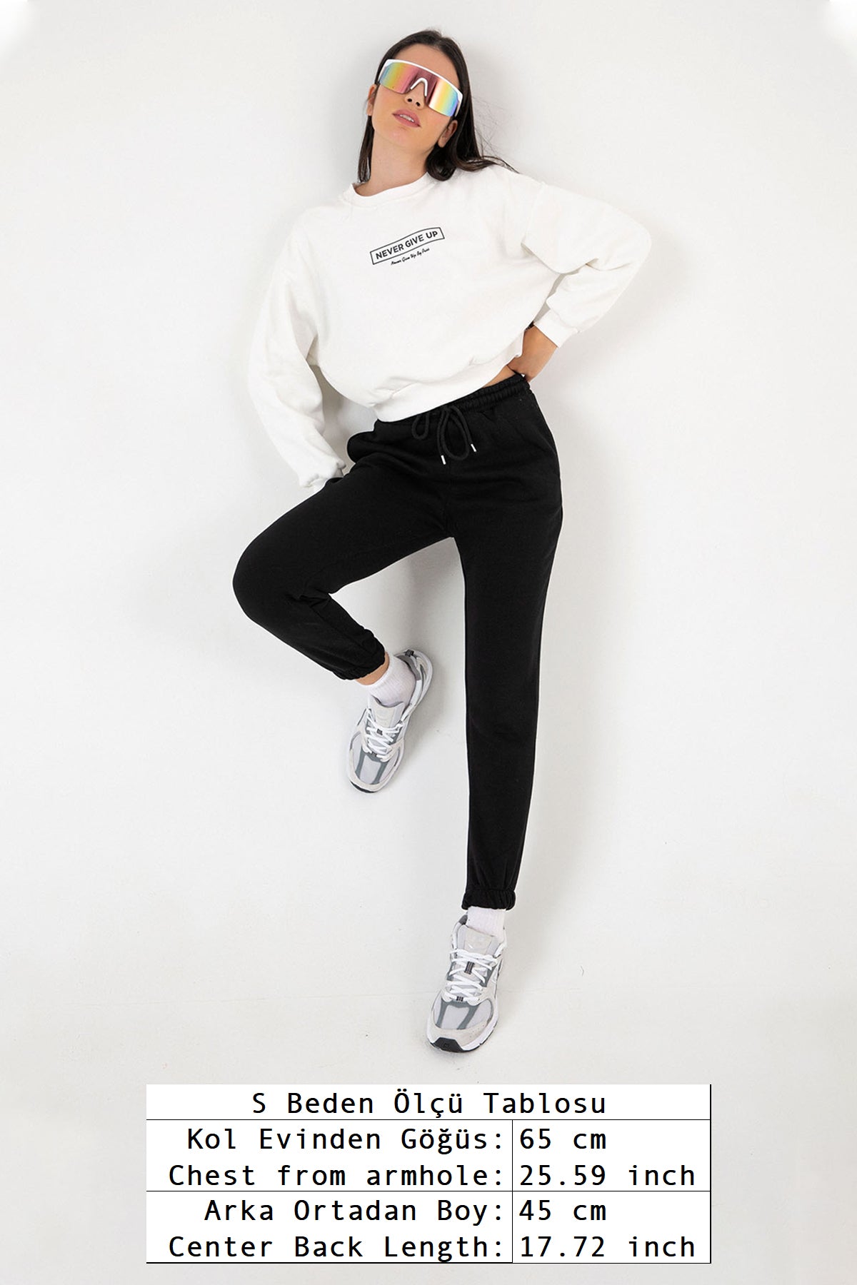 3 iplik şardonlu slogan baskılı boxy düşük omuz kadın sweatshirt
