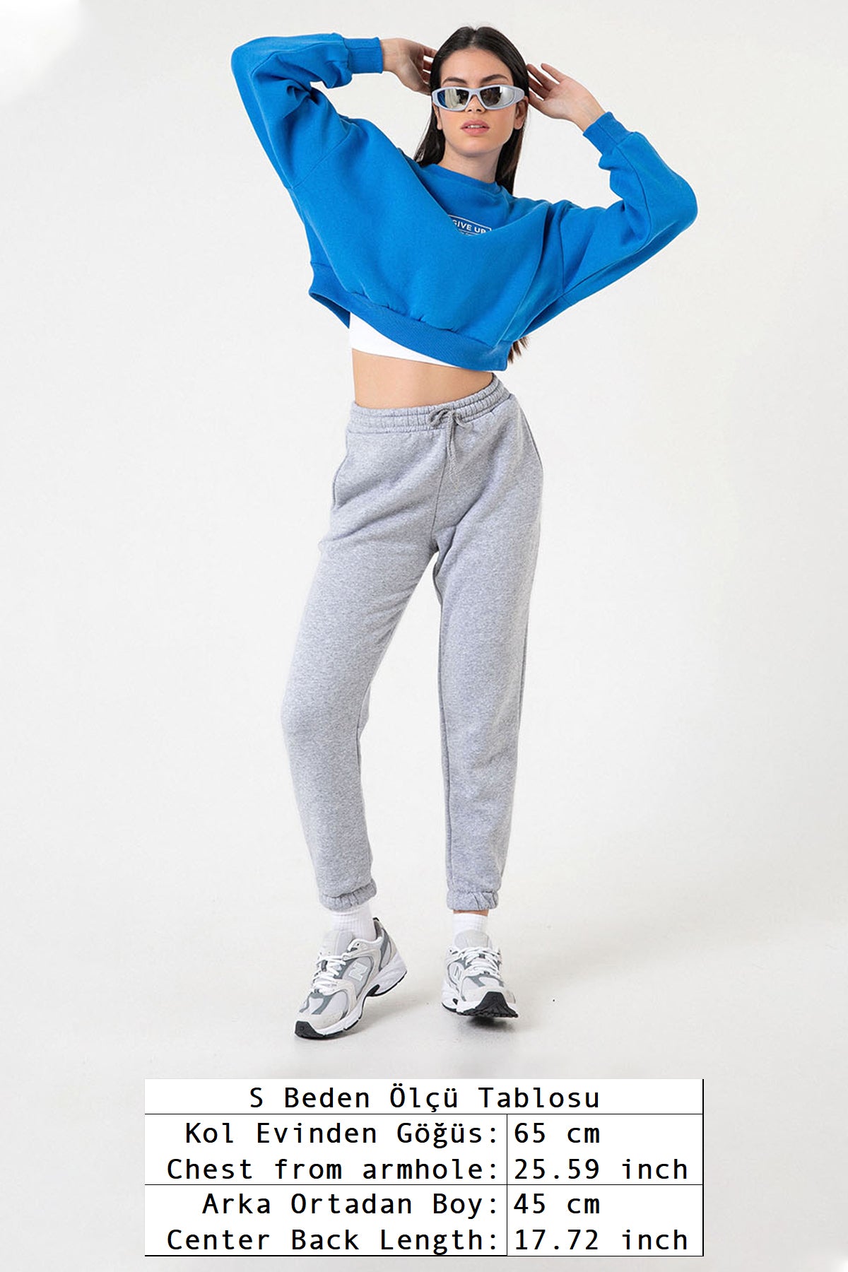 3 iplik şardonlu slogan baskılı boxy düşük omuz kadın sweatshirt