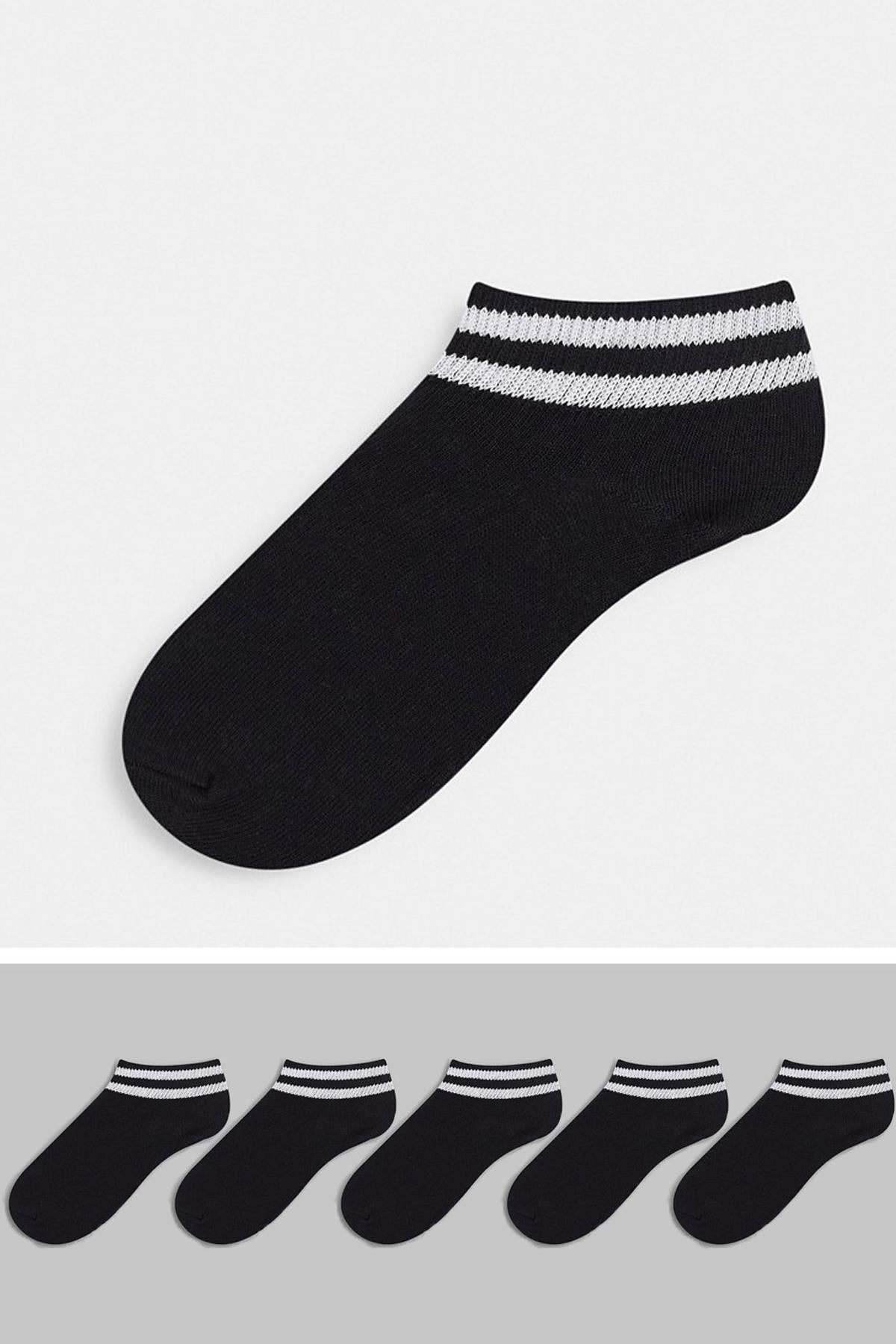 5'li paket çizgili %80 Pamuklu Patik Sneakers Erkek Kadın Unisex Çorap