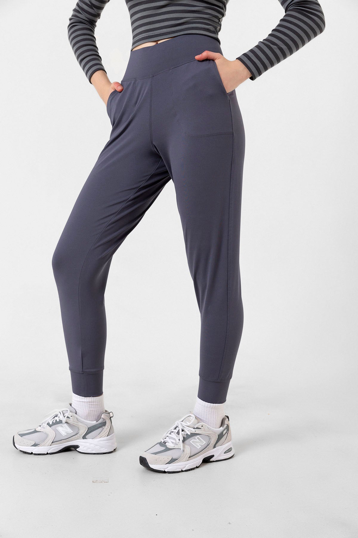 Beli Lastikli, Çift Cepli, toparlayıcı Yüksek Bel Jogger Eşofman Altı Joggers