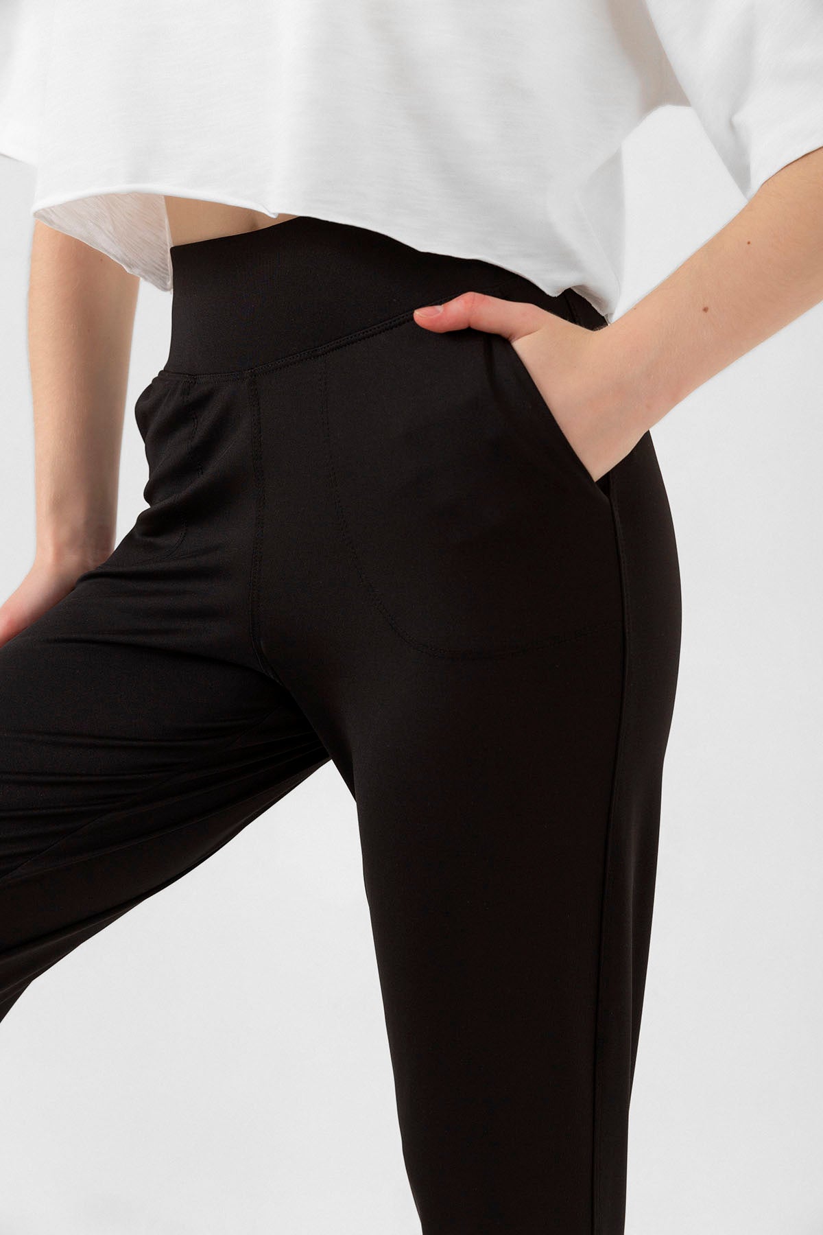 Beli Lastikli, Çift Cepli, toparlayıcı Yüksek Bel Jogger Eşofman Altı Joggers