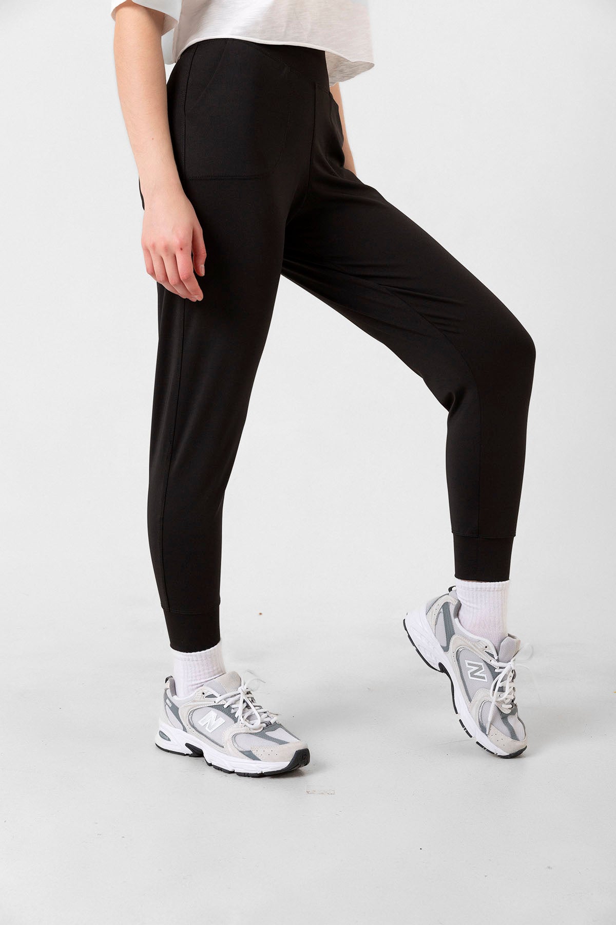 Beli Lastikli, Çift Cepli, toparlayıcı Yüksek Bel Jogger Eşofman Altı Joggers