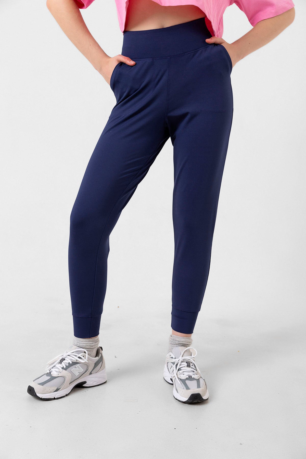 Beli Lastikli, Çift Cepli, toparlayıcı Yüksek Bel Jogger Eşofman Altı Joggers