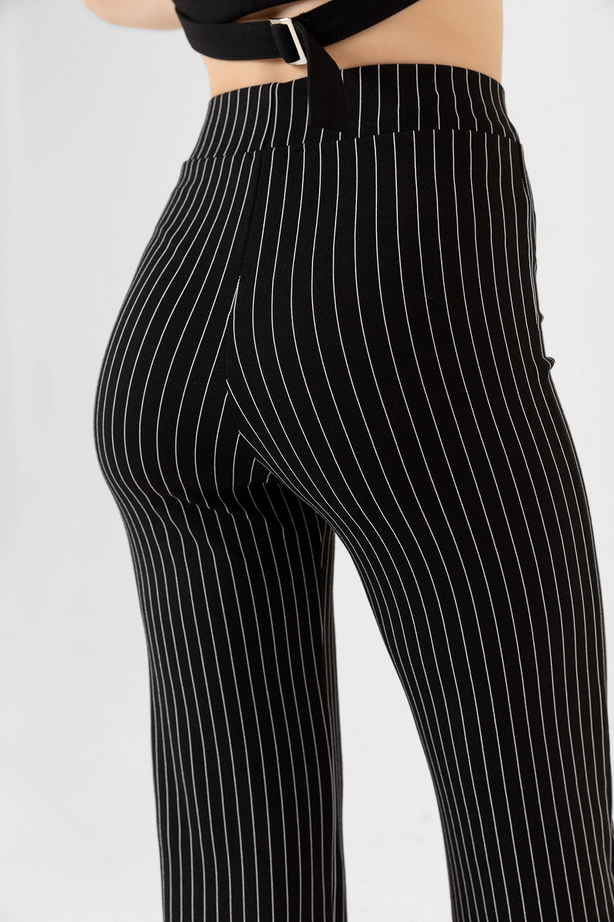 Çizgili Ekstra yüksek Bel Pin Stripe Wide Leg Geniş Paça Kadın Tayt Pantolon