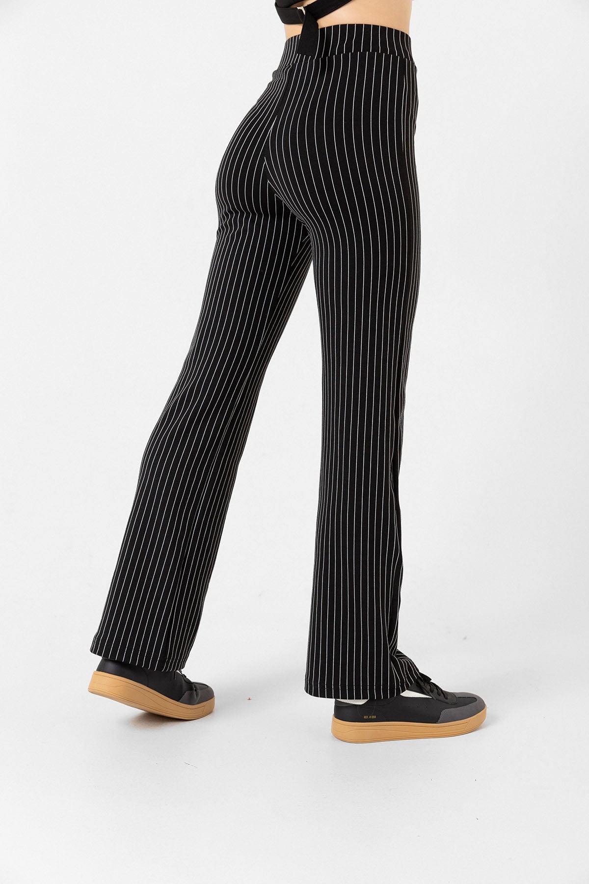 Çizgili Ekstra yüksek Bel Pin Stripe Wide Leg Geniş Paça Kadın Tayt Pantolon