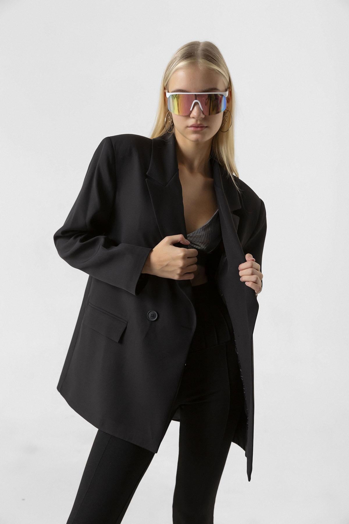 Feminen Kesim Regular Fit Klasik Kruvaze Blazer Kadın Ceket