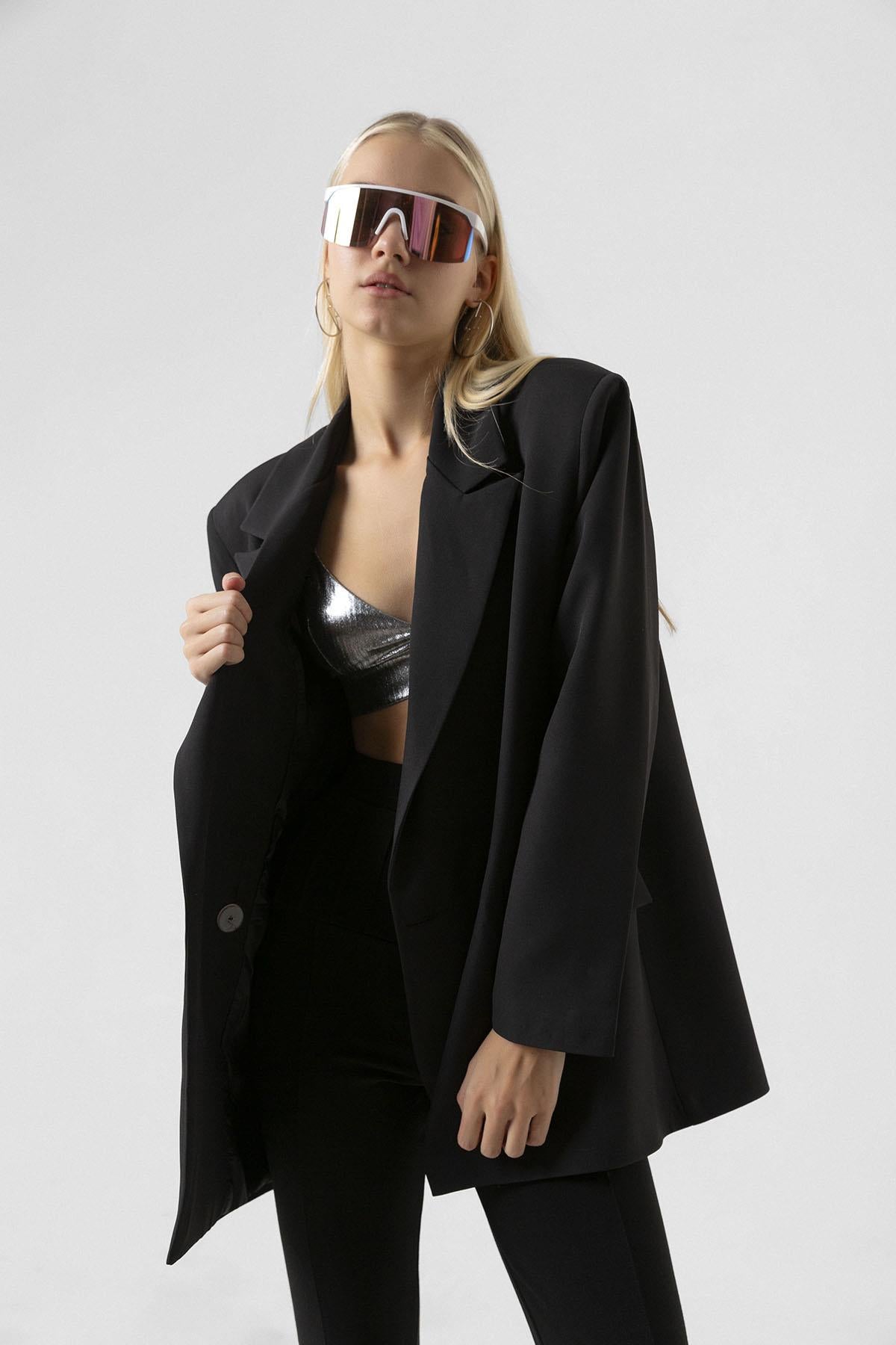 Feminen Kesim Regular Fit Klasik Kruvaze Blazer Kadın Ceket