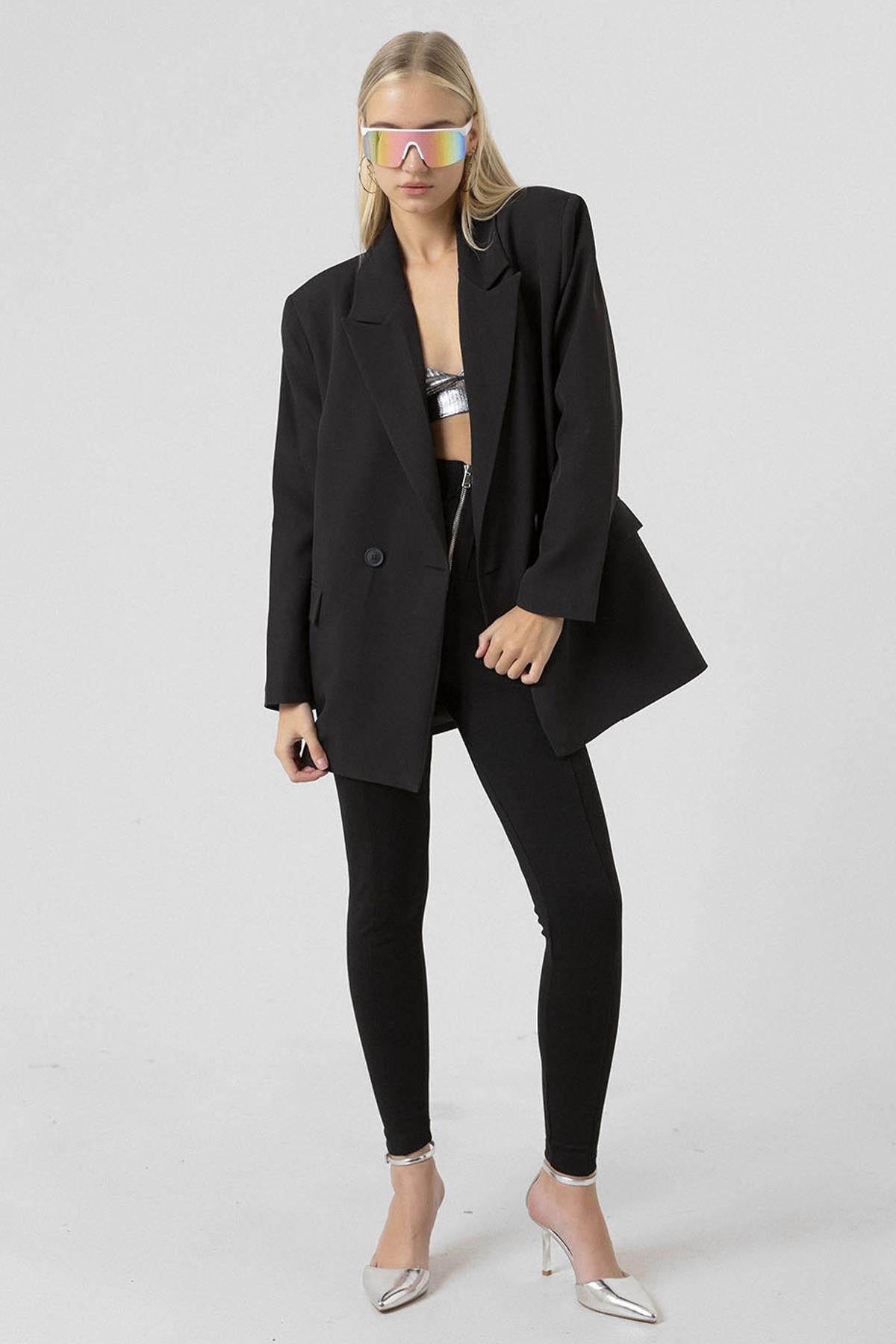 Feminen Kesim Regular Fit Klasik Kruvaze Blazer Kadın Ceket
