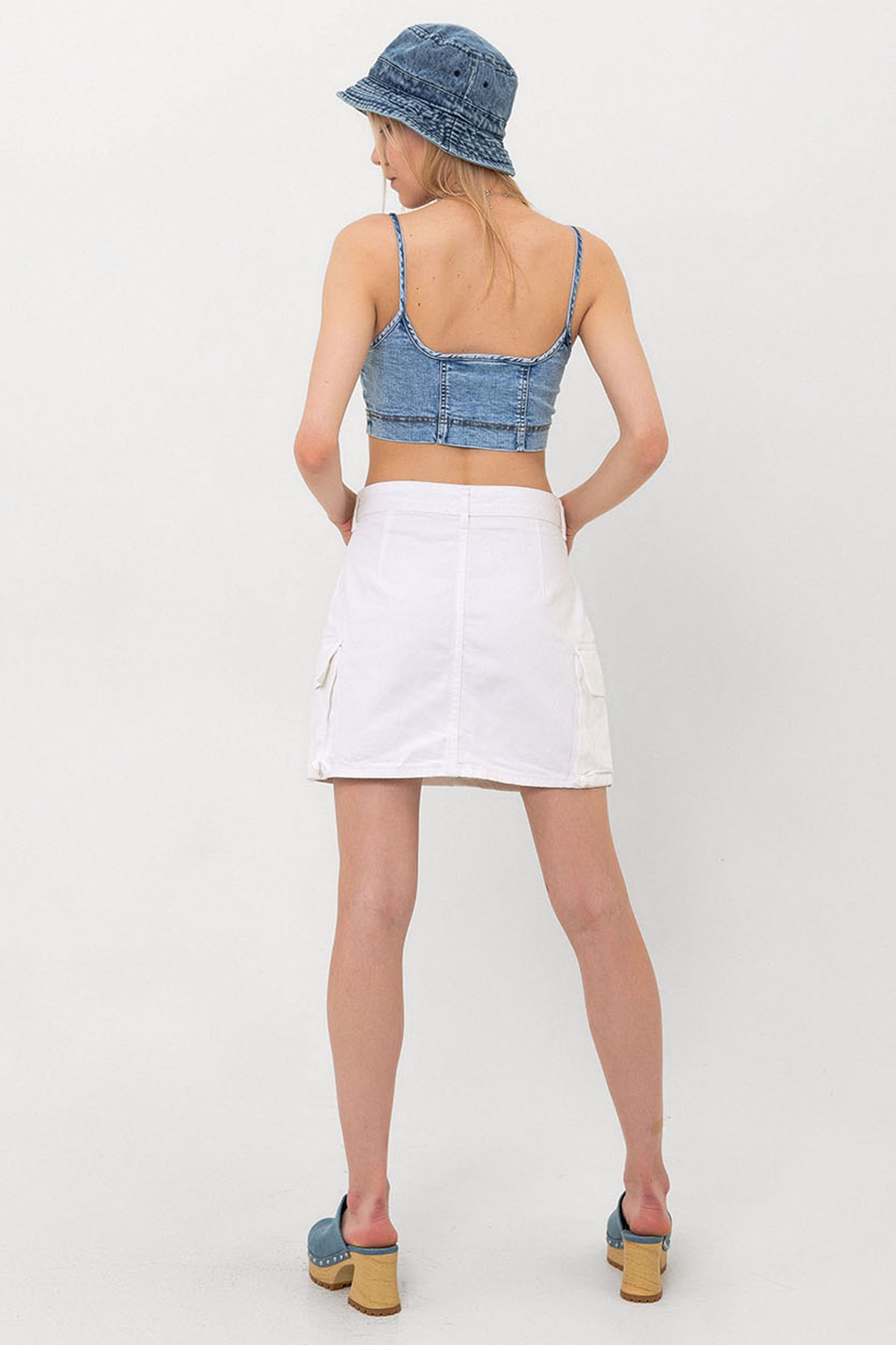 Jean Kargo Cepli Denim Dokuma Kot Kargo Kadın Etek