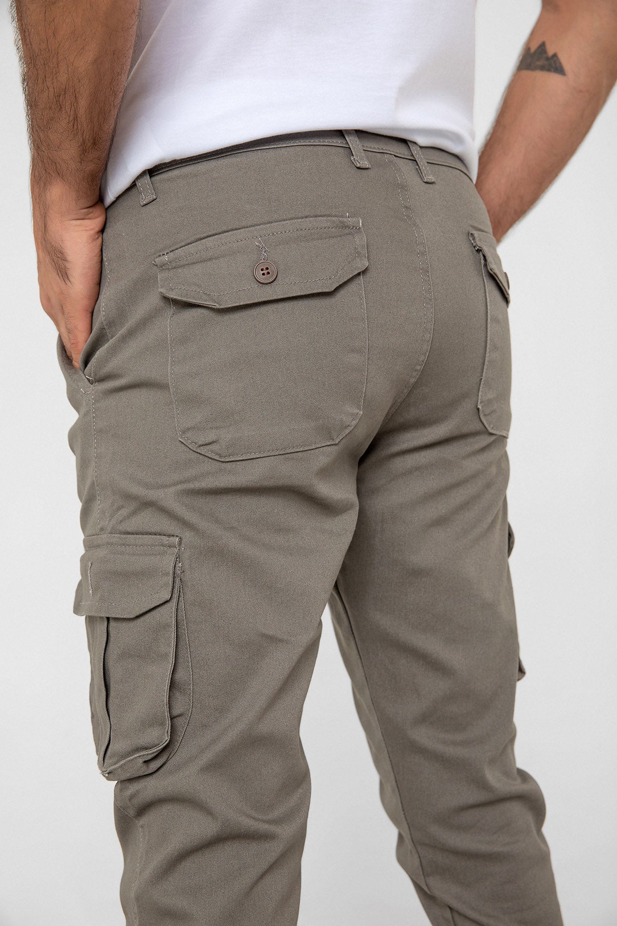 Kargo Cepli, Fermuarlı Paça Lastikli Esnek Kumaş Slim Fit Gabardin Erkek Kargo Pantolon