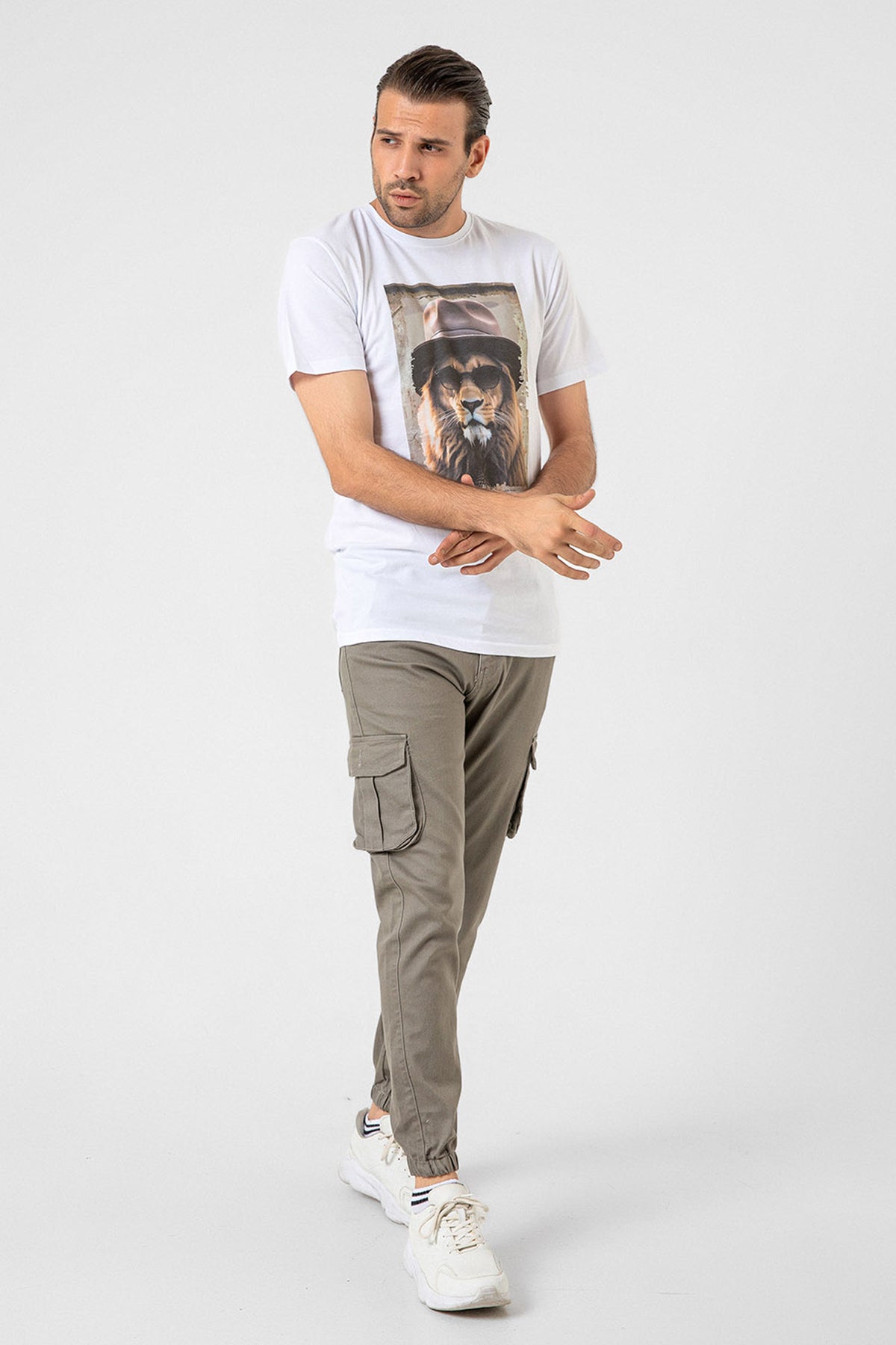 Kargo Cepli, Fermuarlı Paça Lastikli Esnek Kumaş Slim Fit Gabardin Erkek Kargo Pantolon
