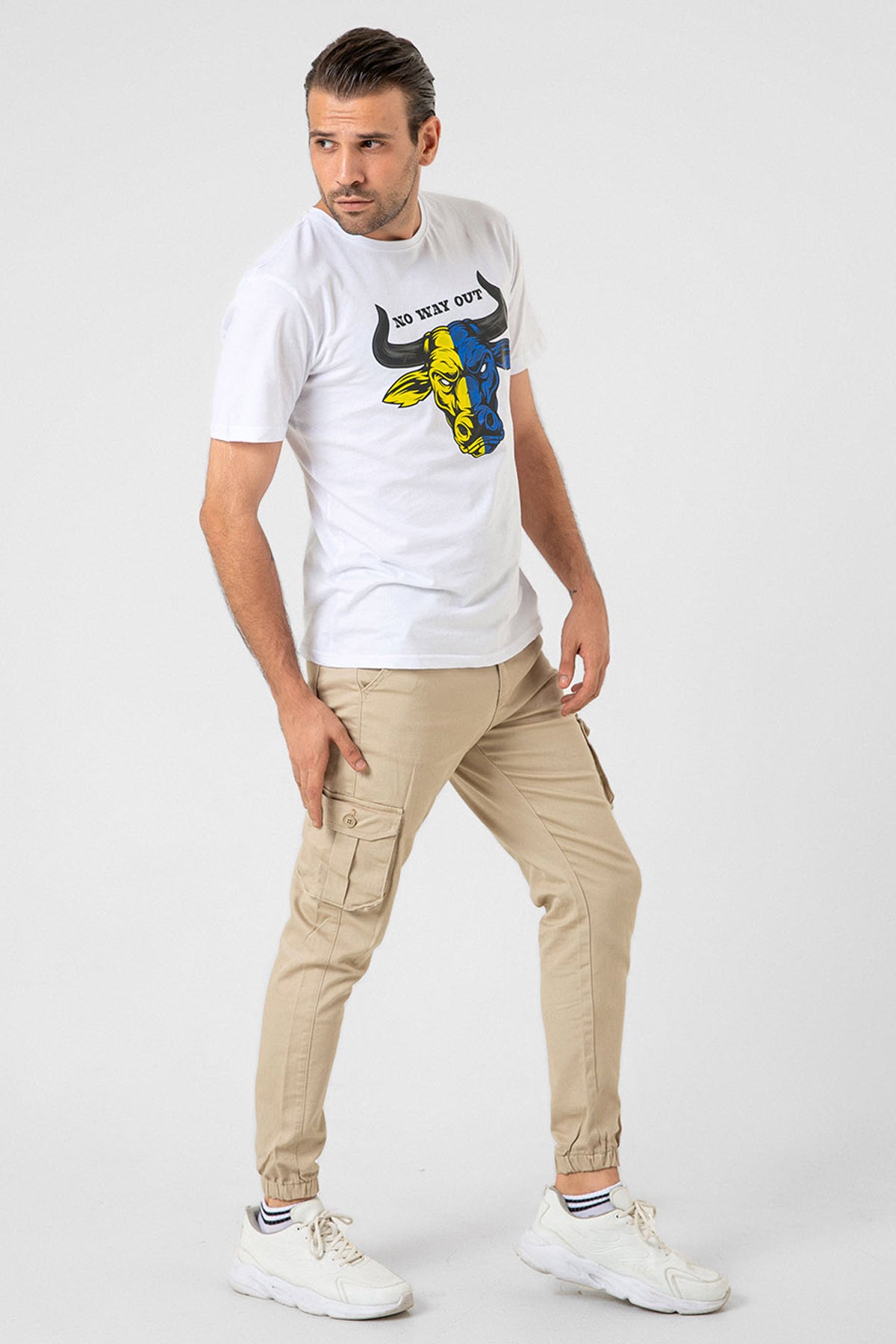 Kargo Cepli, Fermuarlı Paça Lastikli Esnek Kumaş Slim Fit Gabardin Erkek Kargo Pantolon