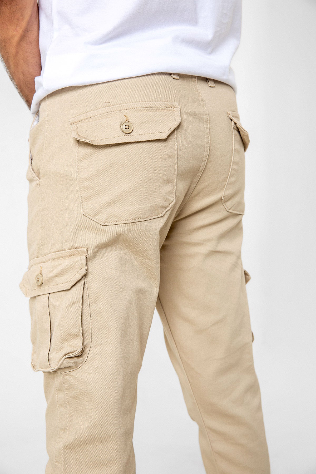 Kargo Cepli, Fermuarlı Paça Lastikli Esnek Kumaş Slim Fit Gabardin Erkek Kargo Pantolon