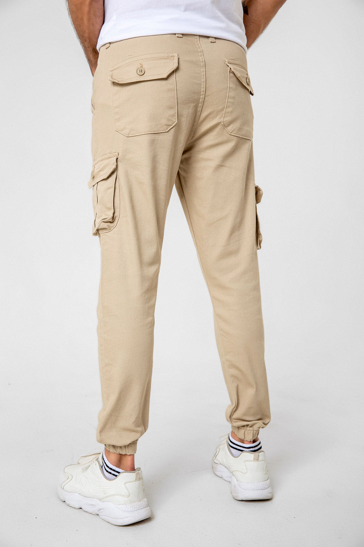 Kargo Cepli, Fermuarlı Paça Lastikli Esnek Kumaş Slim Fit Gabardin Erkek Kargo Pantolon
