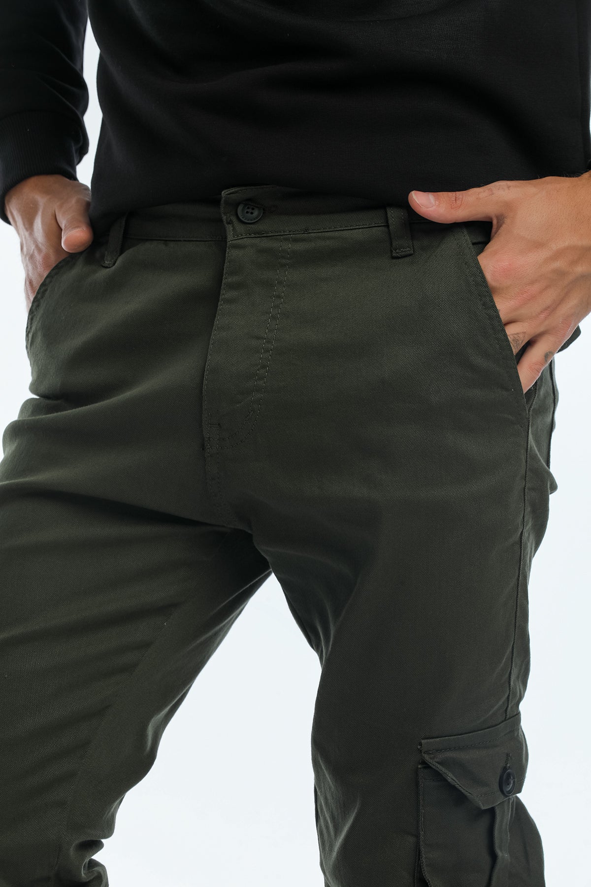 Kargo Cepli, Fermuarlı Paça Lastikli Esnek Kumaş Slim Fit Gabardin Erkek Kargo Pantolon