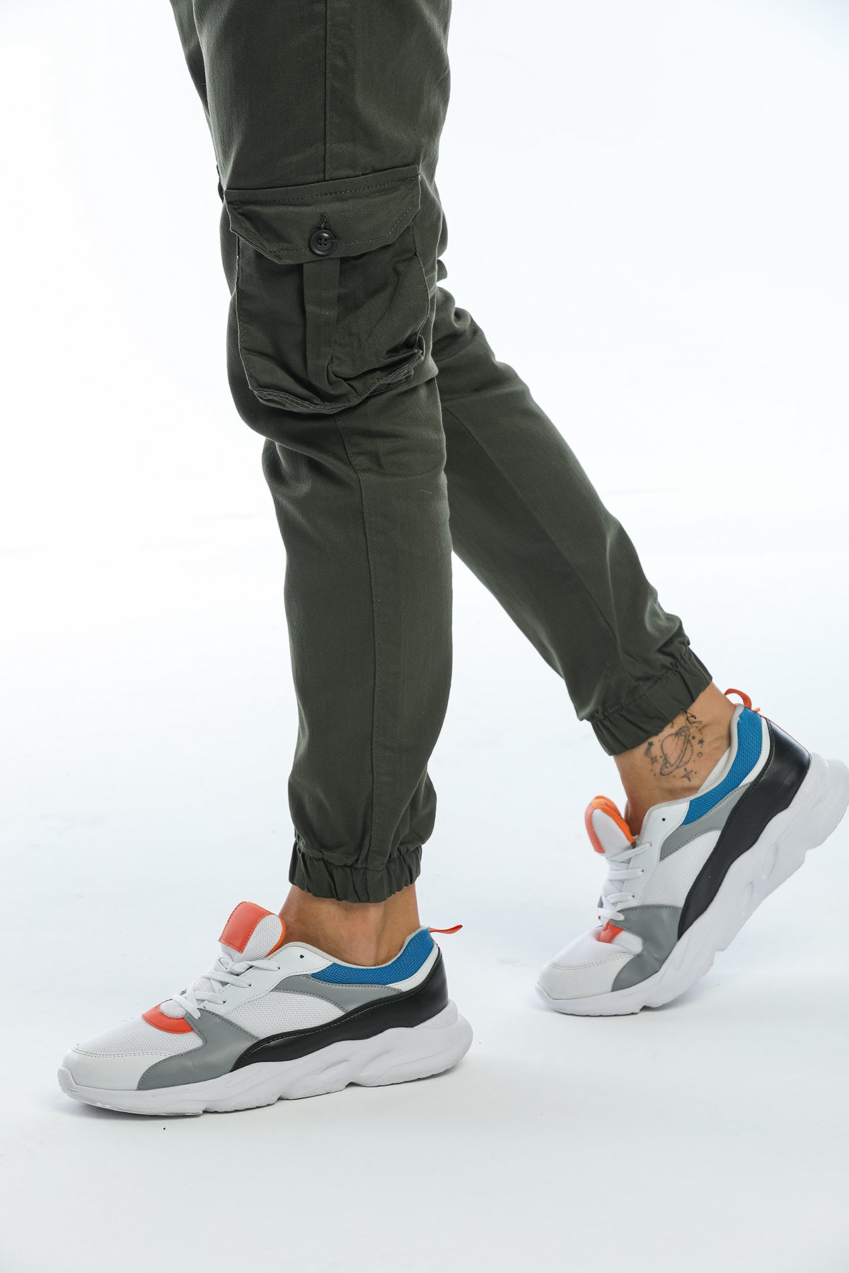 Kargo Cepli, Fermuarlı Paça Lastikli Esnek Kumaş Slim Fit Gabardin Erkek Kargo Pantolon