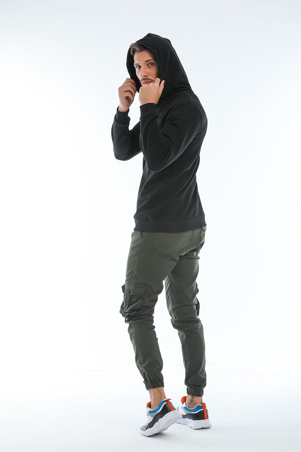 Kargo Cepli, Fermuarlı Paça Lastikli Esnek Kumaş Slim Fit Gabardin Erkek Kargo Pantolon
