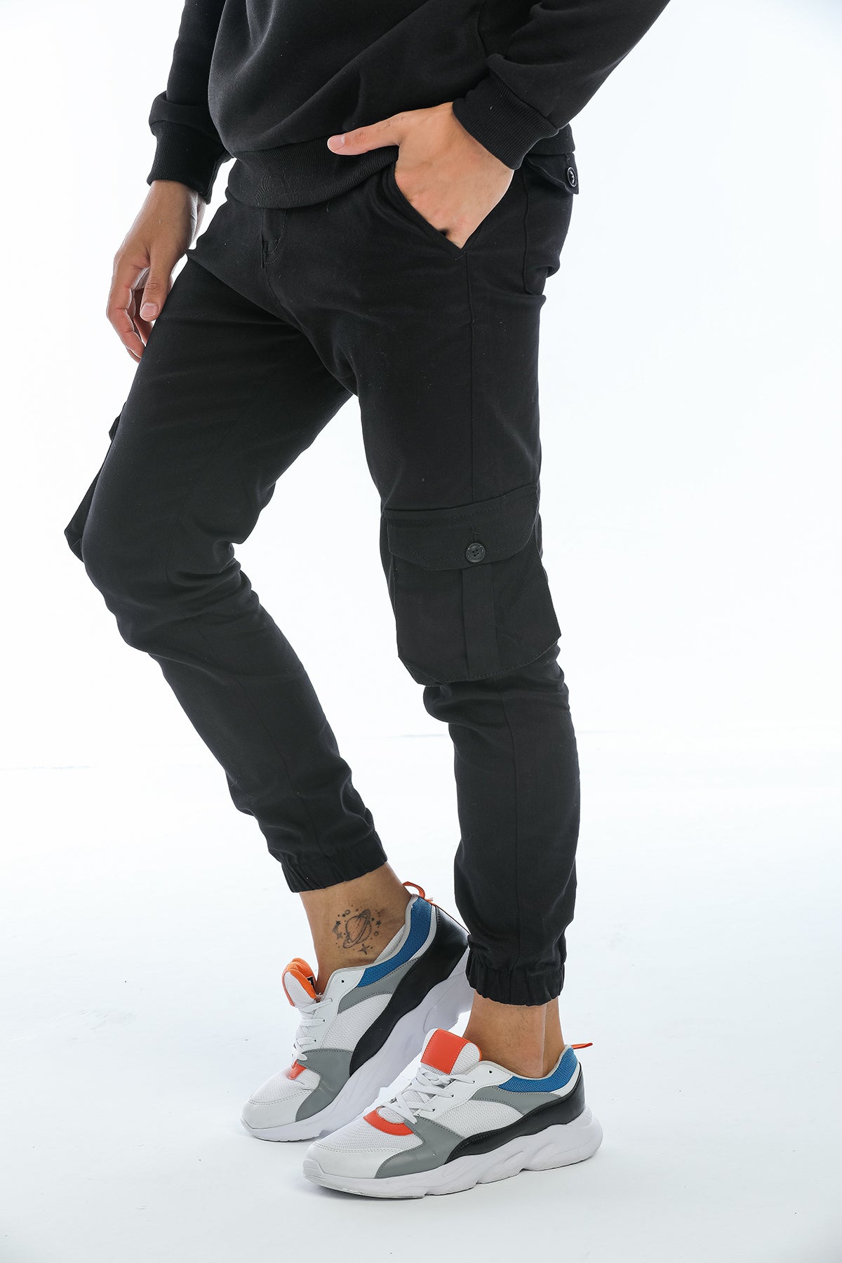 Kargo Cepli, Fermuarlı Paça Lastikli Esnek Kumaş Slim Fit Gabardin Erkek Kargo Pantolon
