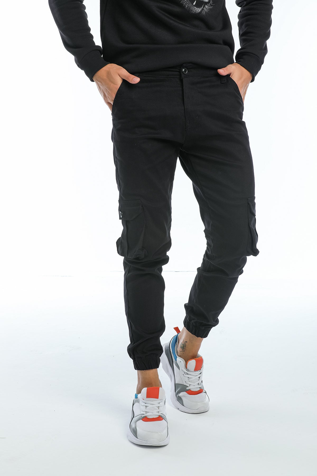 Kargo Cepli, Fermuarlı Paça Lastikli Esnek Kumaş Slim Fit Gabardin Erkek Kargo Pantolon