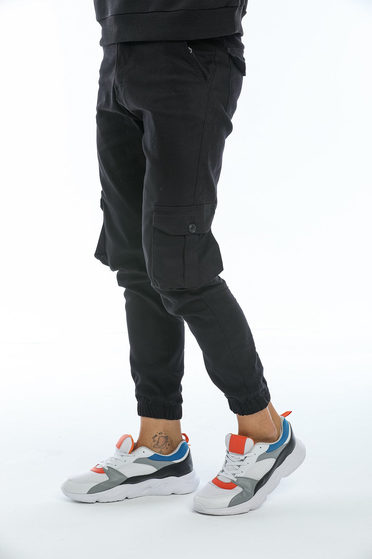 Kargo Cepli, Fermuarlı Paça Lastikli Esnek Kumaş Slim Fit Gabardin Erkek Kargo Pantolon
