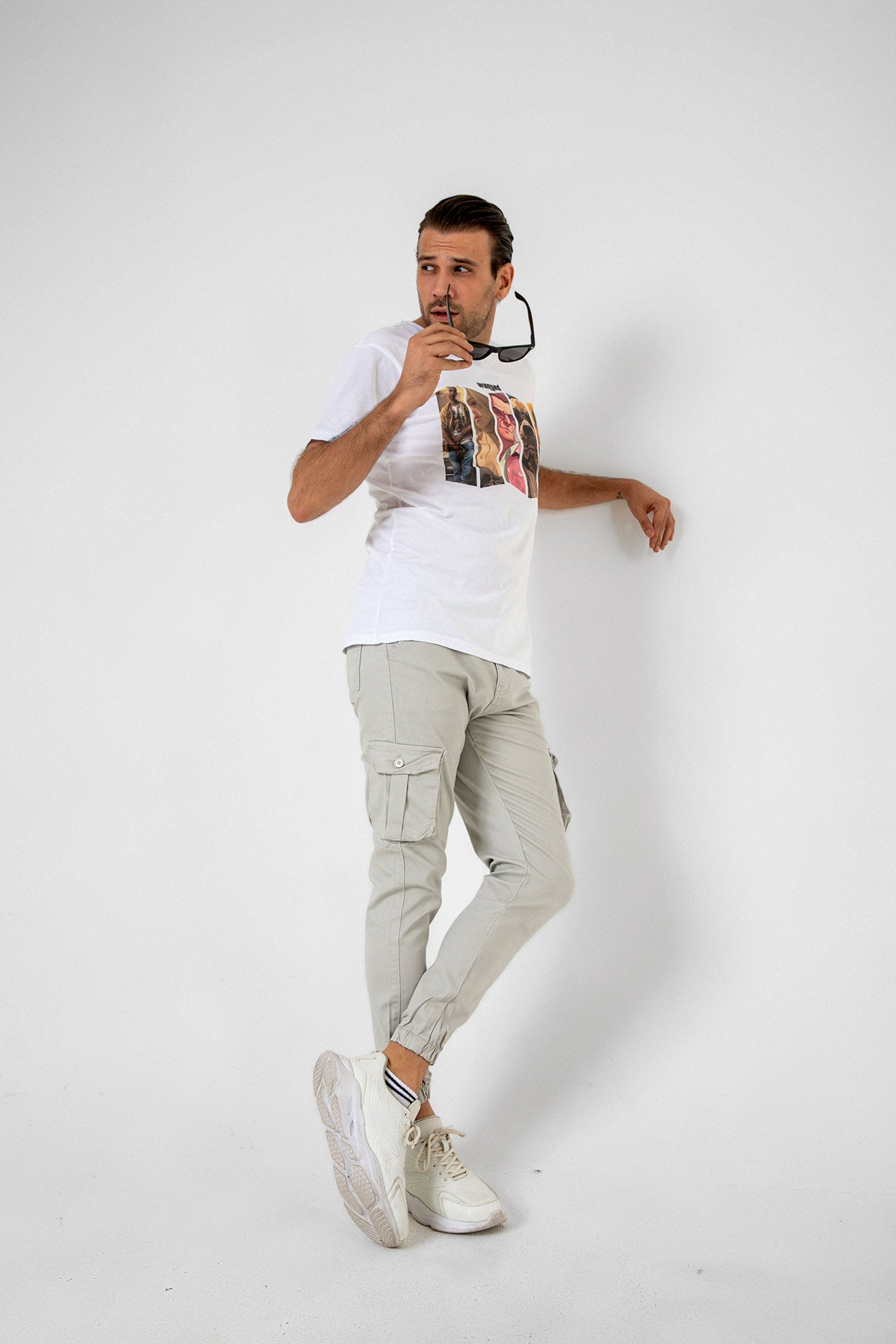 Kargo Cepli, Fermuarlı Paça Lastikli Esnek Kumaş Slim Fit Gabardin Erkek Kargo Pantolon