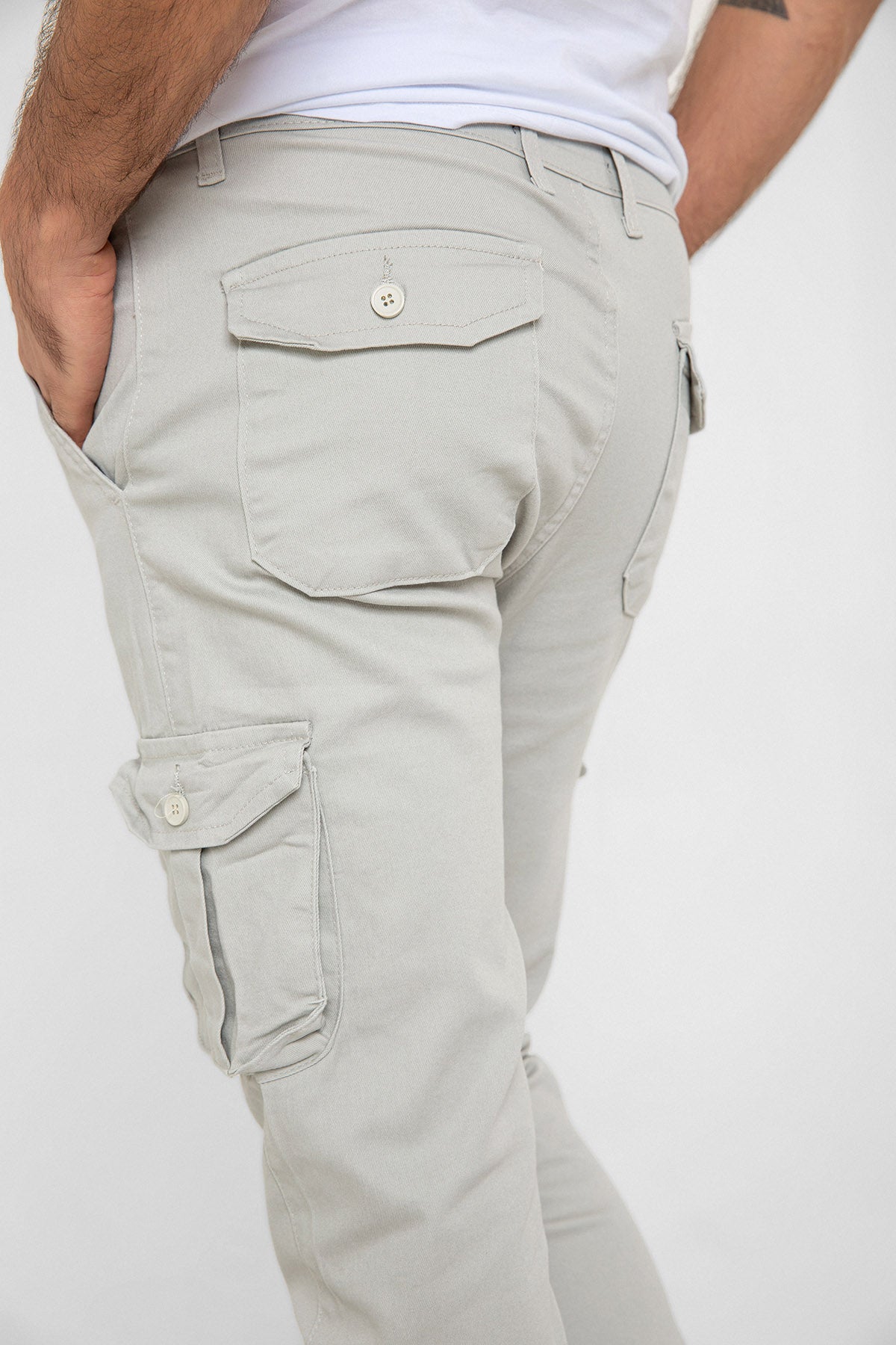 Kargo Cepli, Fermuarlı Paça Lastikli Esnek Kumaş Slim Fit Gabardin Erkek Kargo Pantolon