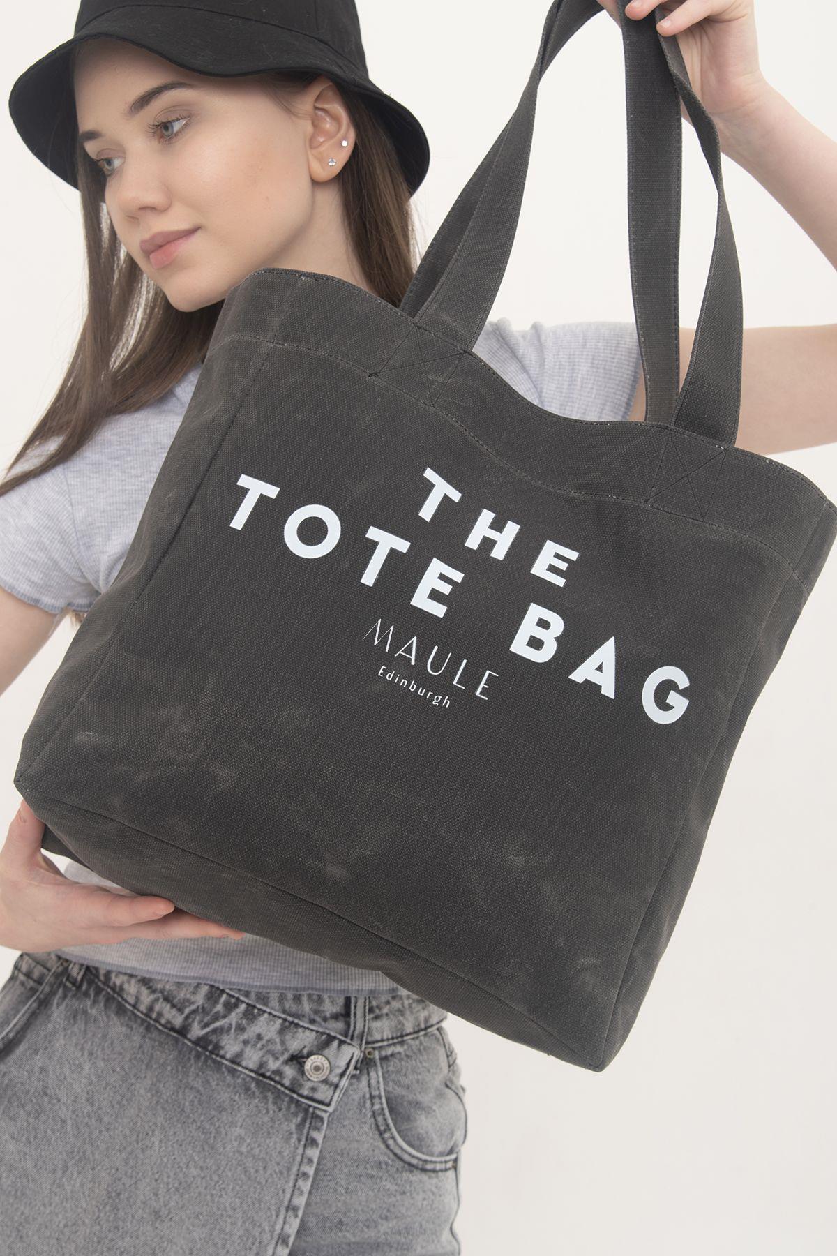 Maule TOTE BAG baskılı Ortaboy Mumlu Kanvas %100 Pamuk Kadın Omuz Çantası
