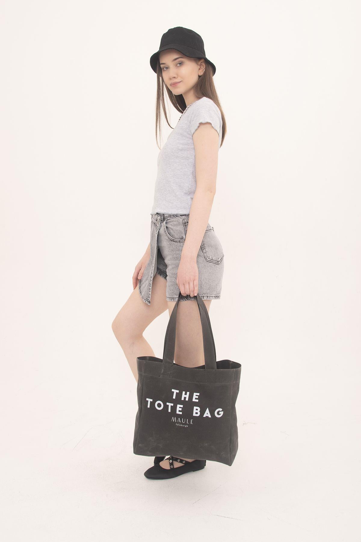 Maule TOTE BAG baskılı Ortaboy Mumlu Kanvas %100 Pamuk Kadın Omuz Çantası