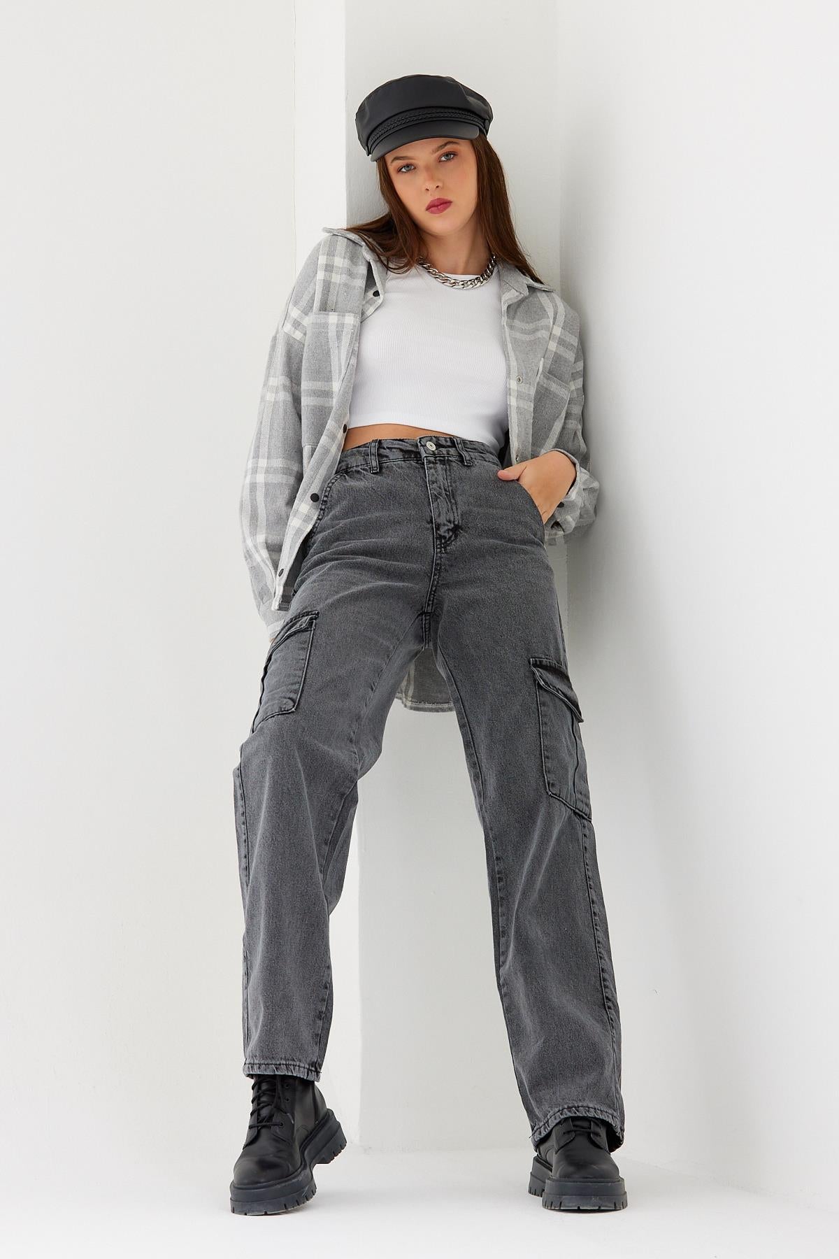 Large Paça High Waist Palazzo Cargo Women's Pants