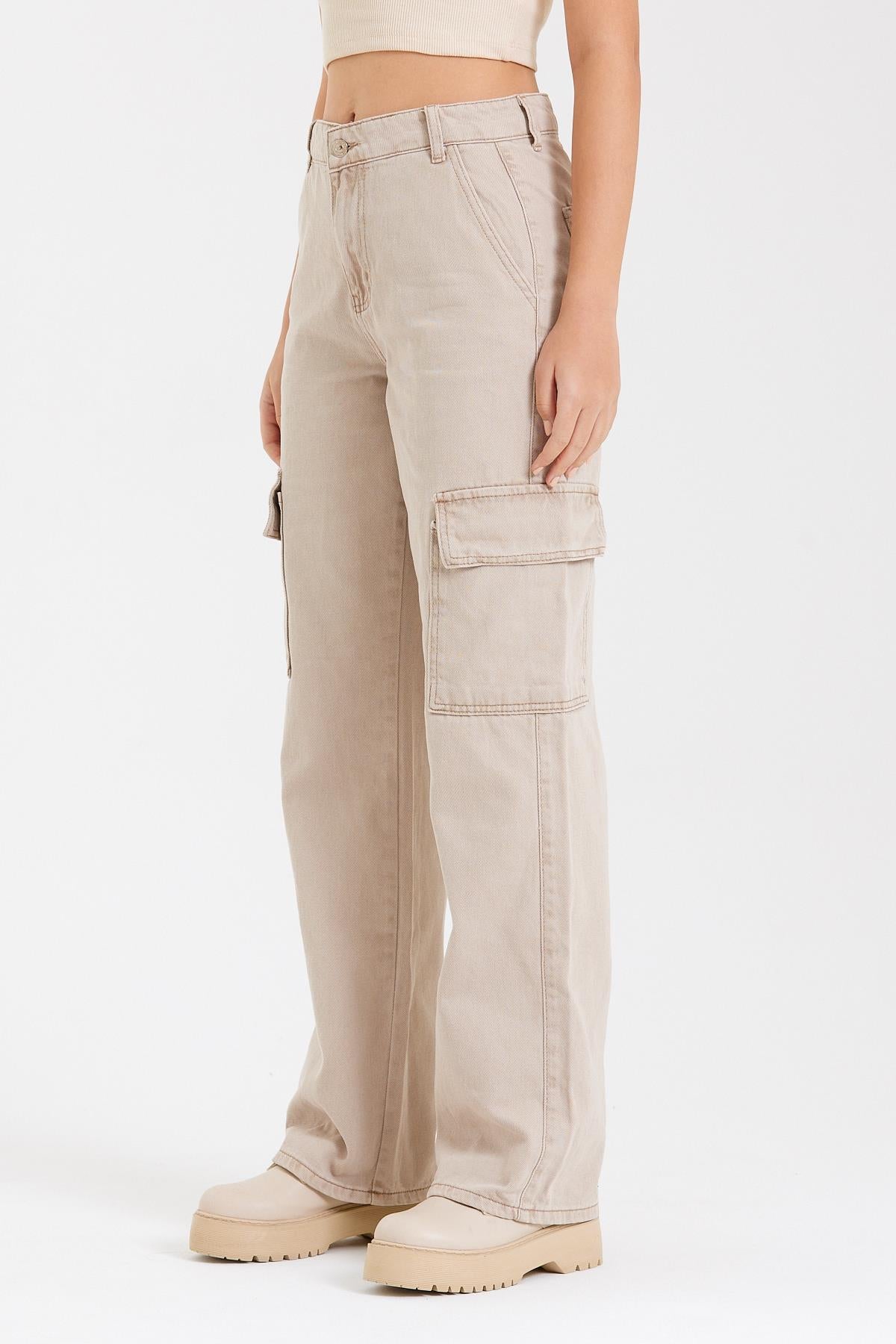 Large Paça High Waist Palazzo Cargo Women's Pants