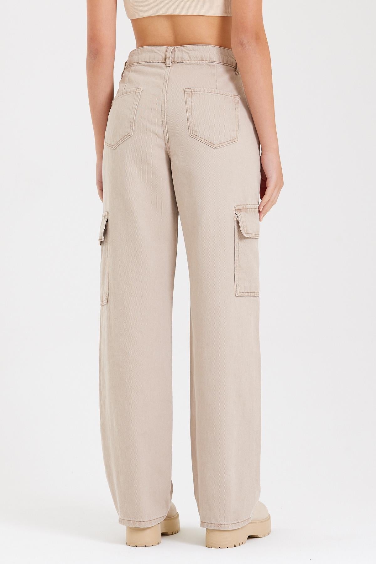 Large Paça High Waist Palazzo Cargo Women's Pants