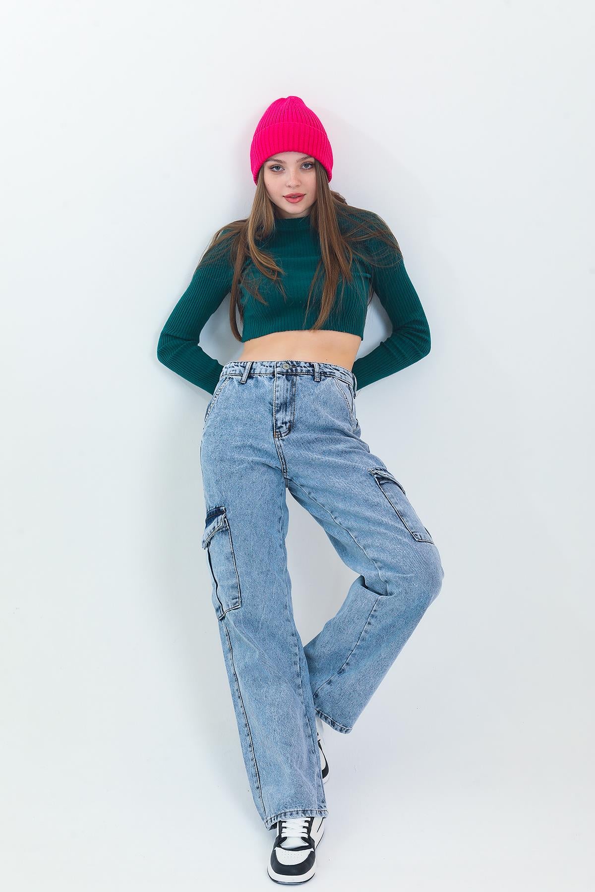 Large Paça High Waist Palazzo Cargo Women's Pants