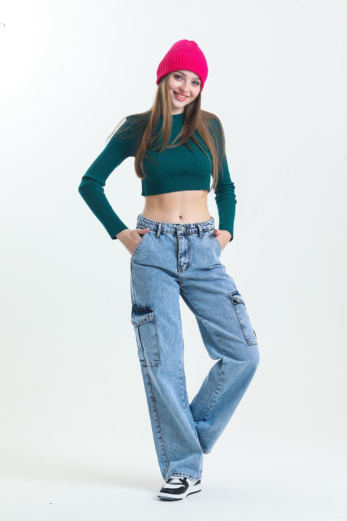 Large Paça High Waist Palazzo Cargo Women's Pants
