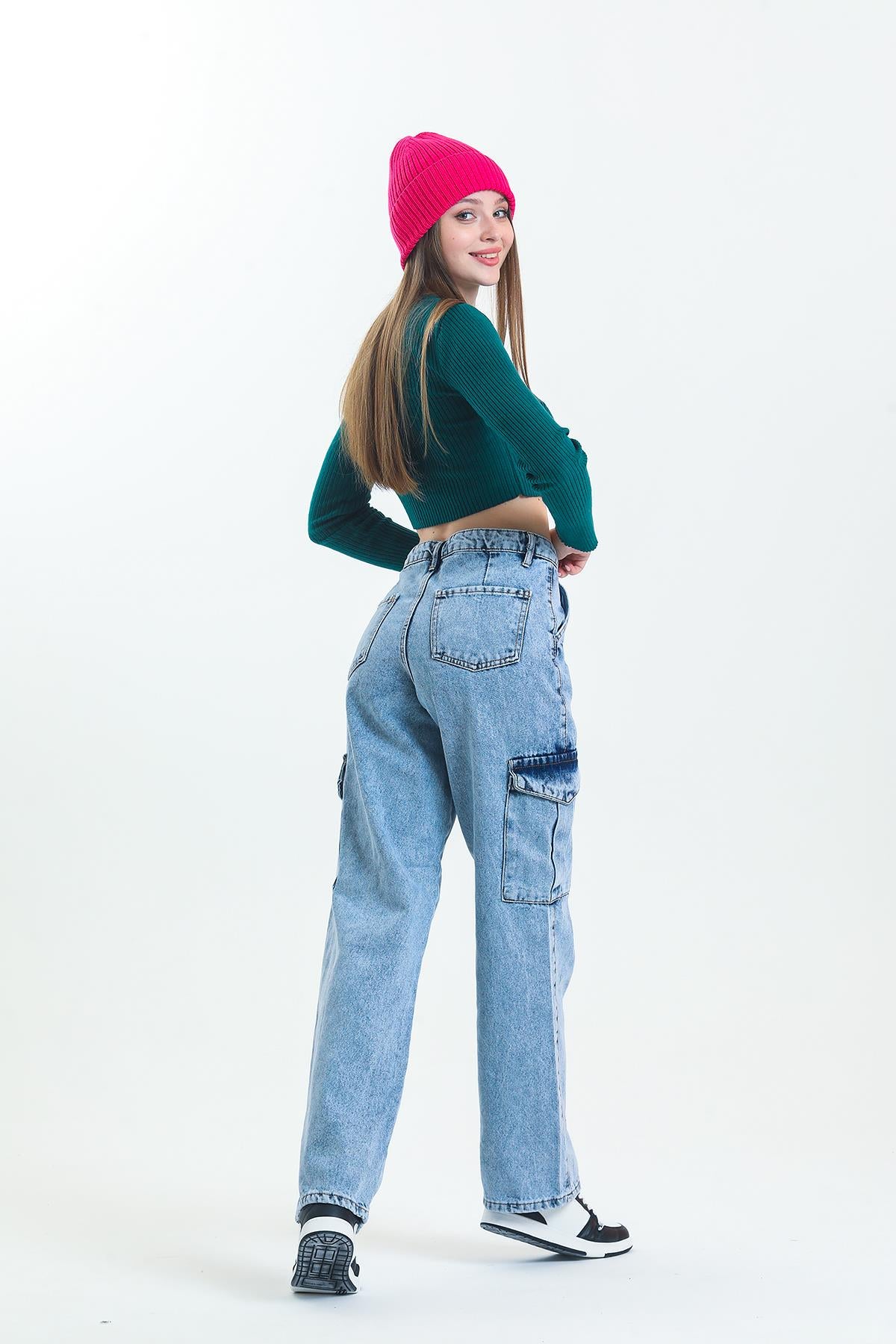 Large Paça High Waist Palazzo Cargo Women's Pants