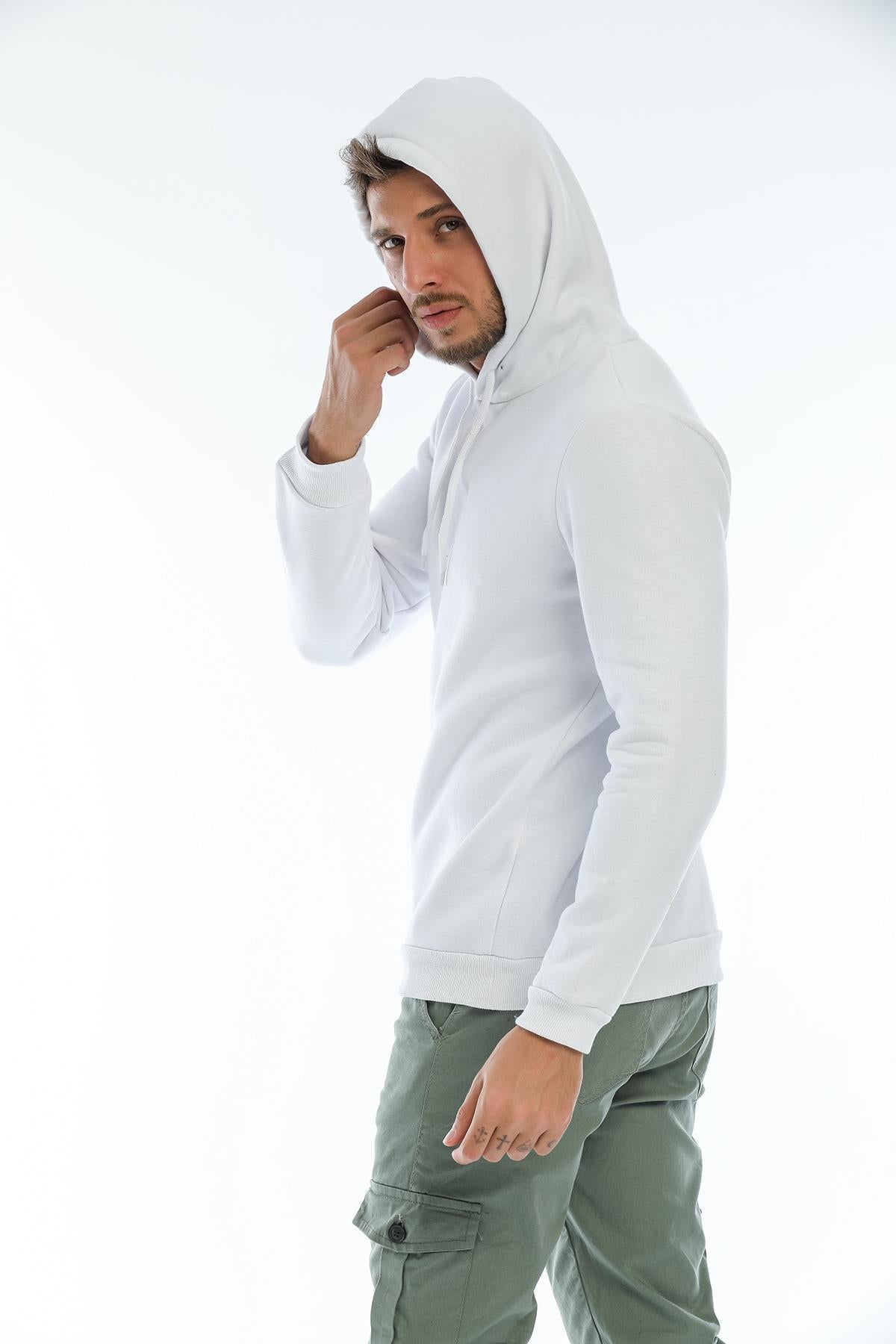Kapüşonlu Arkası Baskılı Geniş Kesim Erkek İçi Polarlı Sweatshirt