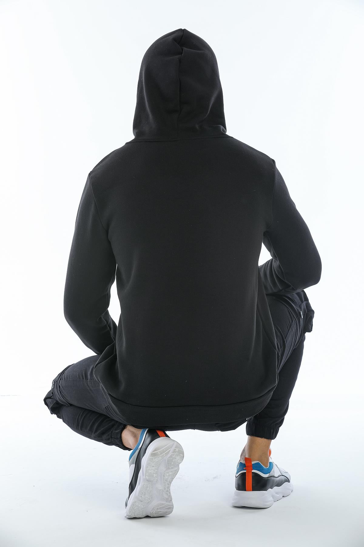 Hooded front lion printed inside polar men's sweatshirt