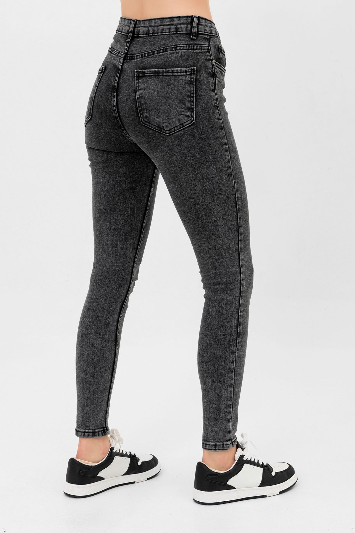 Önden Çok Düğmeli Kot Pantolon Skinny Dar Kalıp DenimKadın Jean
