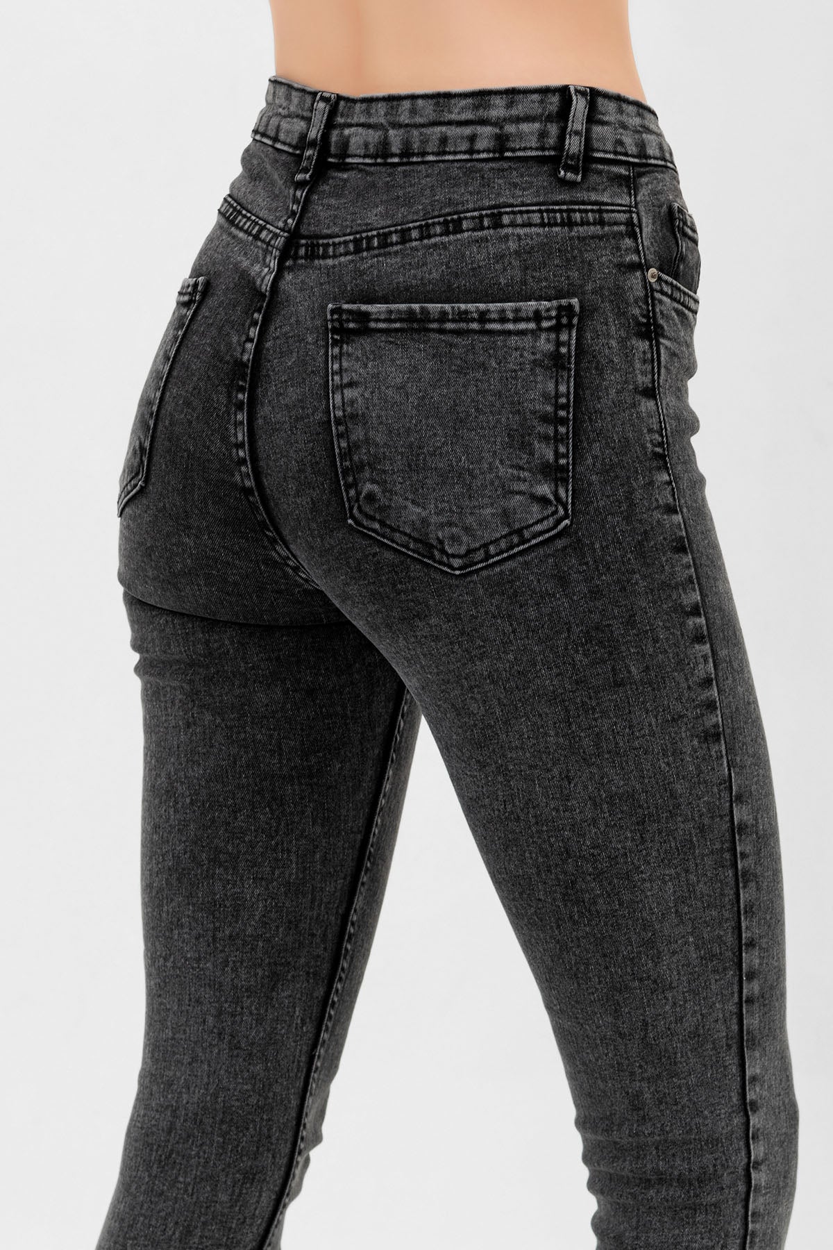 Önden Çok Düğmeli Kot Pantolon Skinny Dar Kalıp DenimKadın Jean