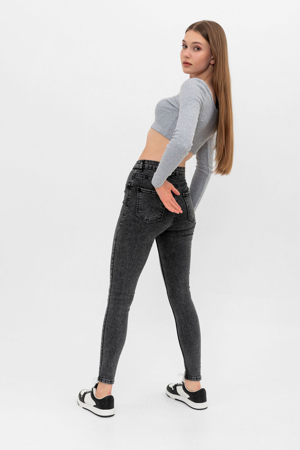 Önden Çok Düğmeli Kot Pantolon Skinny Dar Kalıp DenimKadın Jean