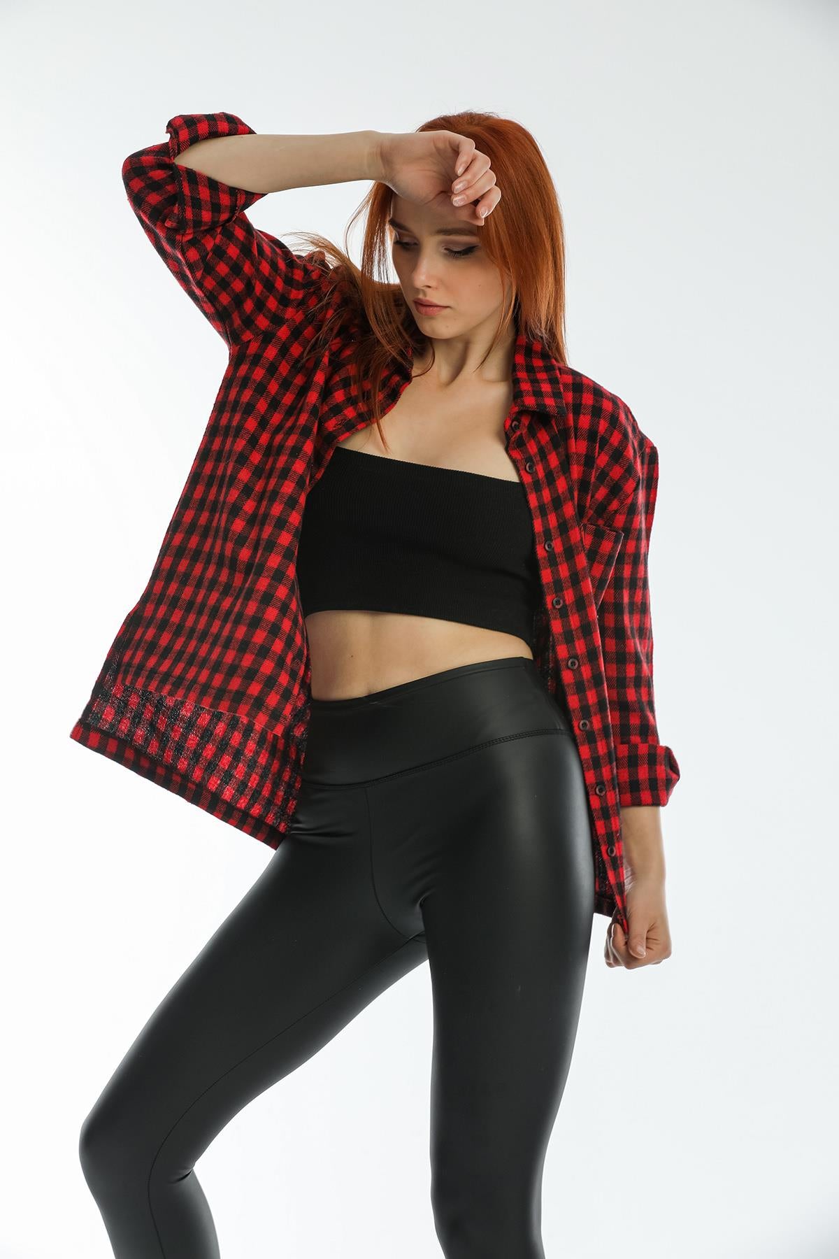 Black High Waist Integrates (Polar) Recovery, Matte Artificial Leather Women leggings
