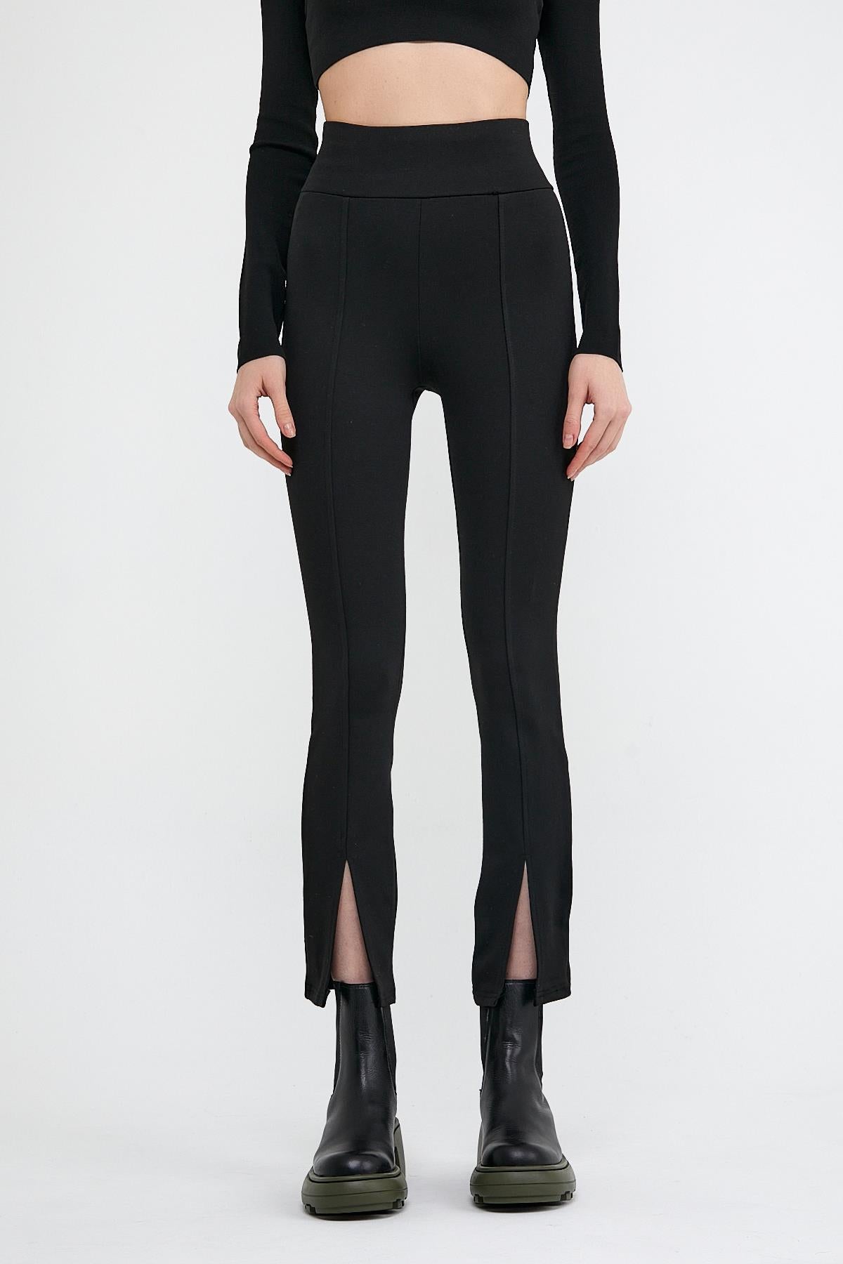 Black high waist front slits with plenty of trotter recovery winter woman leggings