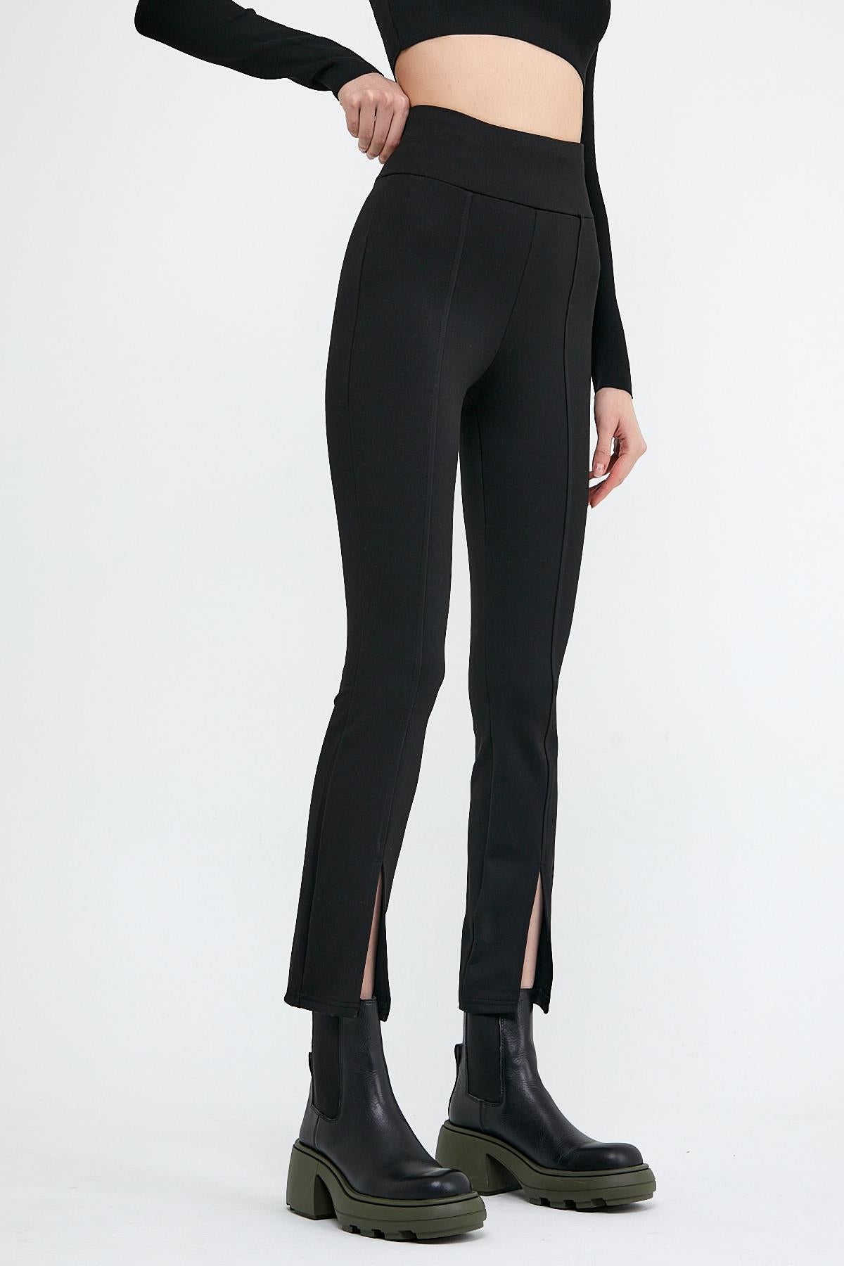 Black high waist front slits with plenty of trotter recovery winter woman leggings