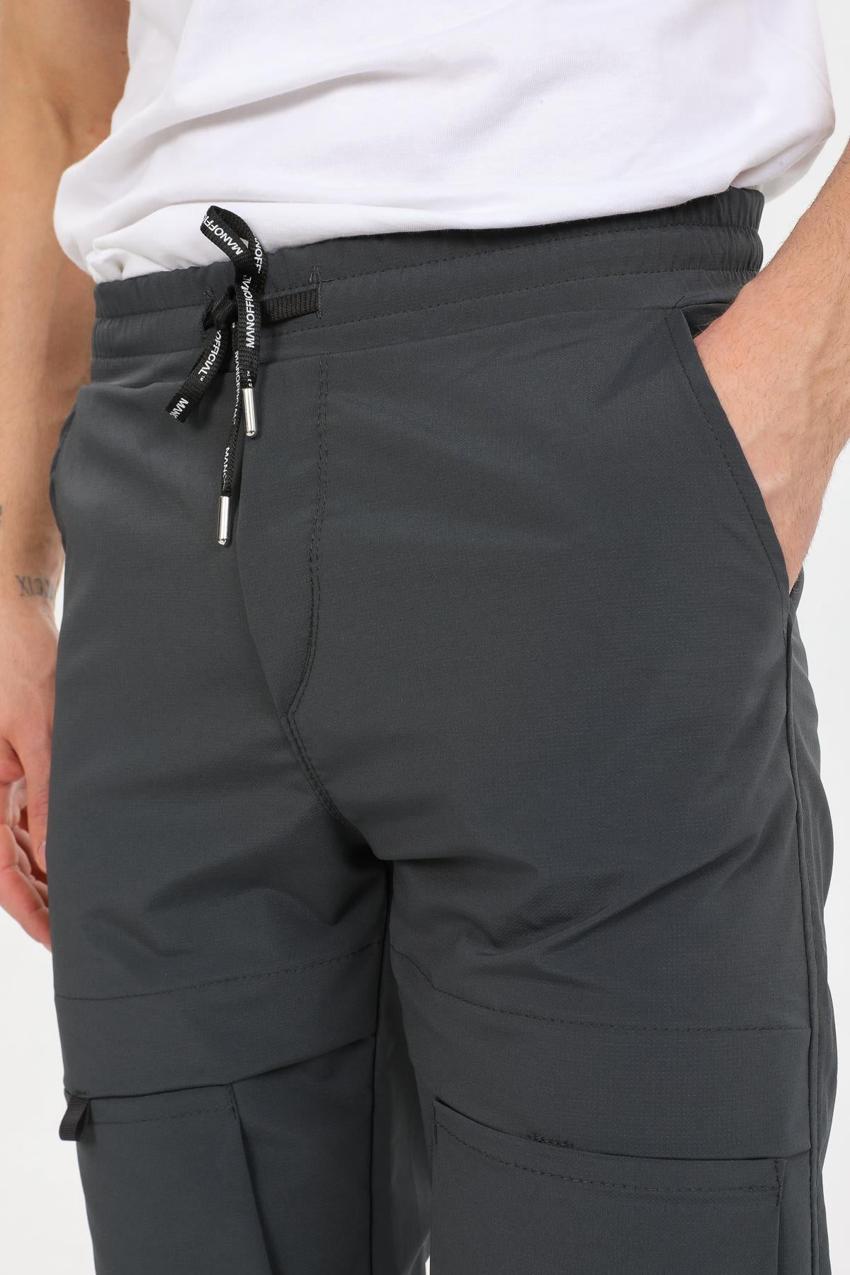 Slim Fit Kargo Cepli Esnek Lamine Kumaş Erkek Pantolon
