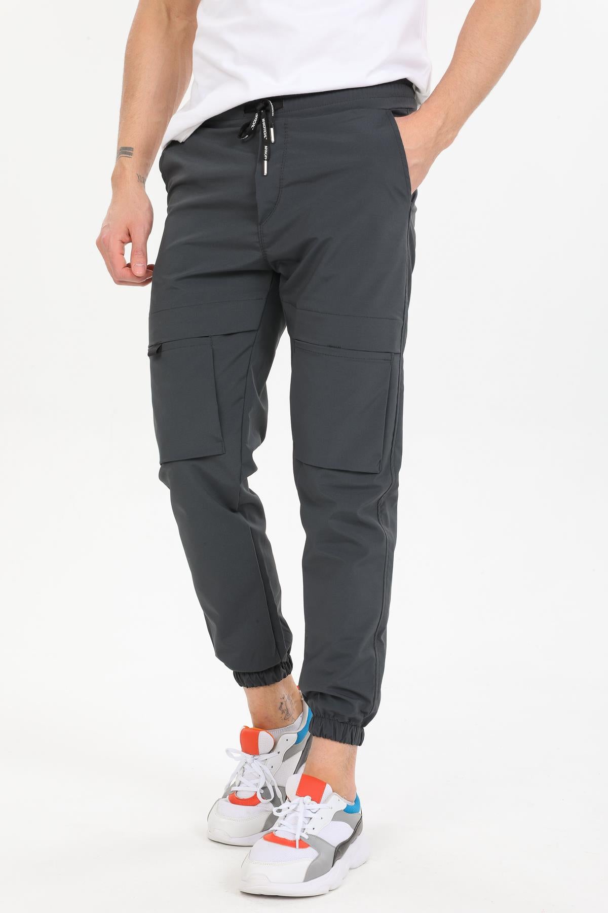 Slim Fit Kargo Cepli Esnek Lamine Kumaş Erkek Pantolon