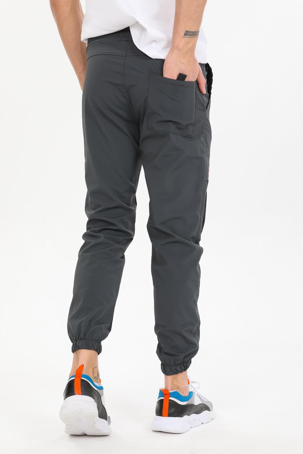 Slim Fit Kargo Cepli Esnek Lamine Kumaş Erkek Pantolon